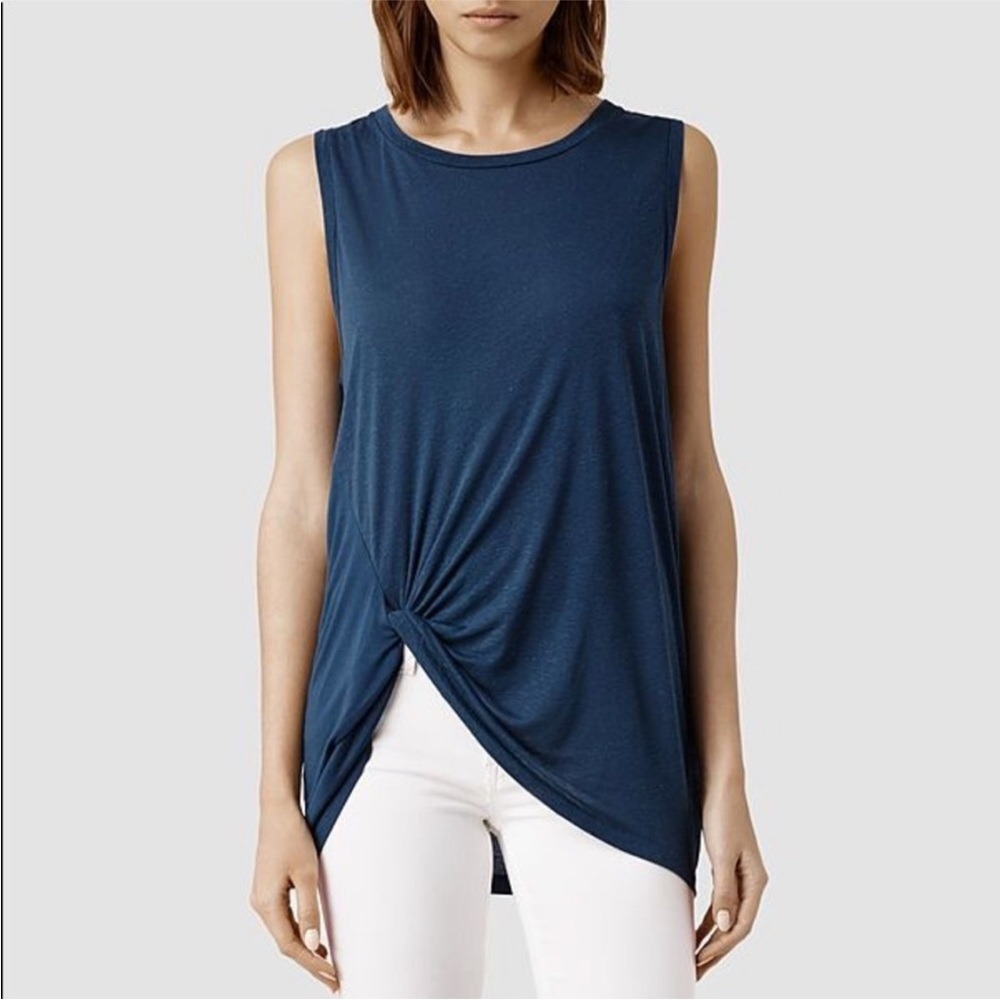 All Saints Blue Mellon Tunic Tank Top with Knot Small